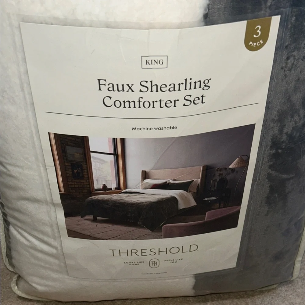 Threshold King Faux Shearling 3-Piece Comforter Set